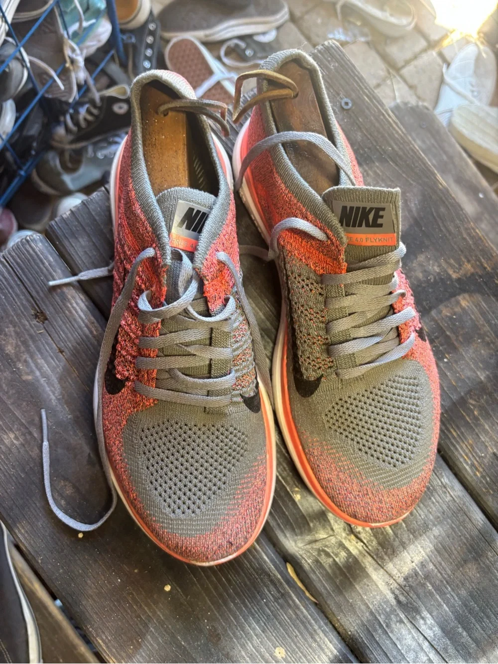 Nike Gray and Coral Flyknit Running Sneakers